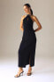 Фото #2 товара Платье женское Defacto Bodycon с разрезом черное из смесовой льняной ткани