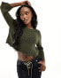 ONLY wide sleeve crochet top in dark khaki