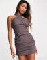 Фото #2 товара Public Desire halterneck drape mini dress in washed brown