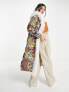 Miss Selfridge mongolian faux fur longline patchwork print puffer coat