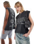 Фото #4 товара ASOS DESIGN unisex oversized license vest in washed black with Nirvana graphic prints