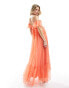 ASOS DESIGN ruffle cut out off the shoulder maxi dress in coral