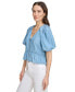 Women's Zip-Front Puff-Sleeve Blouse