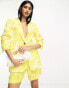 Фото #2 товара ASOS DESIGN oversized floral printed slim fit suit blazer with linen in yellow