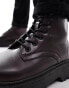 Фото #3 товара ASOS DESIGN lace up boot in burgundy faux leather with raised chunky sole