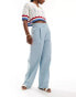 Фото #1 товара Pimkie drawstring paperbag waist wide leg trousers in baby blue