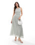 ASOS DESIGN fluffy dobby racer neck pleat panel midi dress in dusky grey