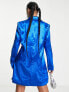 Фото #2 товара Urban Revivo long sleeve satin blazer mini dress in blue