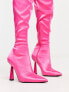 ASOS DESIGN – Krista – Eng anliegende Satin-Stiefel in Rosa mit Absatz