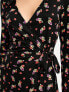 Фото #4 товара ASOS DESIGN long sleeve collared mini wrap dress in black ditsy print