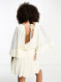 Фото #2 товара ASOS DESIGN crochet short sleeve wrap mini dress with buttons in cream