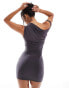 Фото #4 товара Kaiia exclusive slinky twist off shoulder bodycon mini dress in charcoal