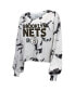 Women's Threads White and Black Brooklyn Nets Aquarius Tie-Dye Cropped V-Neck Long Sleeve T-shirt