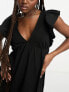 Фото #3 товара Miss Selfridge smock mini dress with frill sleeve in black