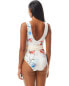Фото #2 товара Vince Camuto 292793 Bright Floral Belted Plunge V-Neck One-Piece Ivory 12