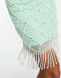 Фото #8 товара Starlet bandeau mini dress with grid embellishment and beaded fringe in mint