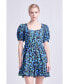 Фото #1 товара Women's Blueberry Print Mini Dress with Puff Sleeves