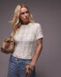 Topshop knitted cable check t-shirt in ivory