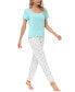 Women's Short Sleeve Pocket T-Shirt with Printed Jogger Pants 2 Piece Pajama Set