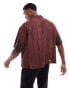 ASOS DESIGN boxy oversized revere shirt with border embroidery in burgundy