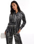 Фото #1 товара Style Cheat oversized satin shirt in mono print co-ord