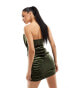 ASOS DESIGN velvet ruched corset bandeau mini dress in khaki