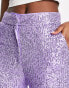 Фото #6 товара ASOS DESIGN straight sequin ankle grazer trousers in purple