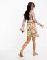 Фото #8 товара River Island floral tie front ruffle mini dress in pink