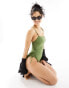 Фото #5 товара New Look square neck ruched side swimsuit in khaki