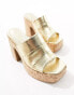 South Beach cork heeled mules in gold