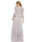 Women's Floral Applique Puff Sleeve High Neck A-Line Gown