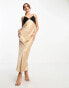 River Island colour block maxi slip dress in beige 44 - фото #2