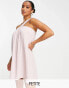 Flounce London Petite satin asymmetric strap mini trapeze dress in baby pink