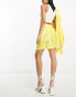 Фото #3 товара ASOS DESIGN oversized floral printed mom suit short with linen in yellow