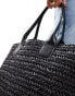 Mango oversized raffia shopper bag in black