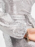 Фото #3 товара Flounce London Maternity long sleeve wrap maxi dress in silver metallic sparkle