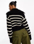 Фото #6 товара Monki high zip neck knitted sweater in black and white stripe