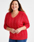 Фото #1 товара Plus Size Metallic Cable Knit Sweater, Created for Macy's