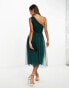 Anaya Bridesmaid tulle one shoulder midi dress in emerald green