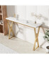 Фото #8 товара 63" Modernkitchen Bar Height Dining Table Wood Breakfast Pub Table With Gold Base