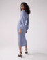 ASOS DESIGN textured long sleeve midi dress with asymmetric neck in washed denim blue