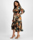 Plus Size V-Neck Long-Sleeve Faux-Wrap Midi Dress