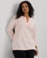 Фото #1 товара Women's Plus Size Split-Neck Three-Quarter Sleeve Cotton Tunic