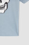 Erkek Çocuk Oversize Fit Payetli Kuru Kafa Baskılı Kısa Kollu Pamuklu Penye Tişört