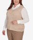 Plus Size Emerald Isle Women's Collared Top With Vest Two In One Sweater With Necklace