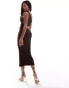 Bershka textured one shoulder cut out detail maxi dress in chocolate