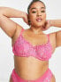 Фото #1 товара Ivory Rose Curve bold floral lace balconette bra in hot pink