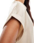 Vila satin front t-shirt with turn up sleeve in sand