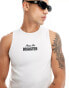 ASOS DESIGN muscle vest in white with text chest print