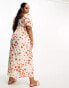 Wednesday's Girl Curve strawberry print milkmaid midaxi dress in cream